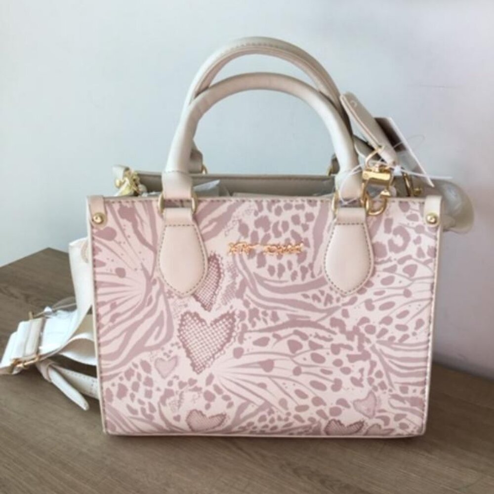 Betsey Johnson Pink and Cream Patterned Crossbody Satchel - Picture 3 of 11